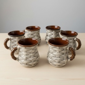 Set 6 cani din ceramica rustica traditionala, 250 ml, pentru ceai, apa sau vin - Img 2
