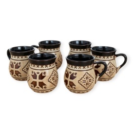 Set 6 cani din ceramica traditionala, 250 ml, pictate manual, pentru ceai, apa sau vin