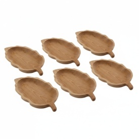 Set 6 platouri din lemn forma frunza – platouri servire din lemn masiv pentru aperitive si prezentare