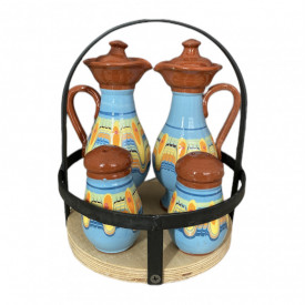 Set oliviera, ceramica,4 piese cu suport lemn si cadru fier, traditionale