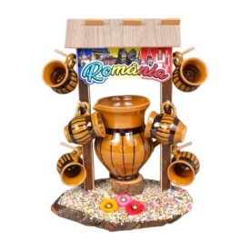 Set ulcior cu 6 căni ceramice 100 ml, pentru vin, tarie, suport din lemn, suvenir România, 37 cm