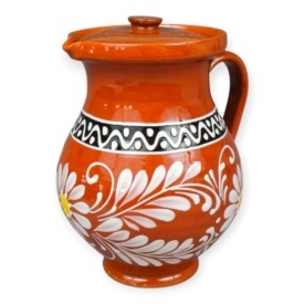 Ulcior 2 litri din lut smaltuit pentru lapte prins si lapte acru, ceramica traditionala pictata manual, cu capac