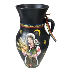 Ulcior ceramic decorativ pictat manual, Sporul Casei cu taranca si spice de grau, Romania, 30 cm - Img 3