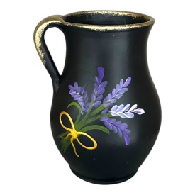 Ulcior decorativ negru cu lavanda pictata manual 17 cm – Vaza eleganta din ceramica cu detalii aurii