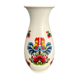 Vază ceramică albă cu doi cocoși – Bucovina, 30 cm