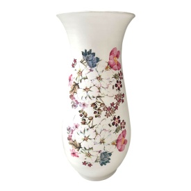 Vază ceramică albă cu flori, 32 cm, lucrată manual