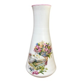 Vaza ceramica alba, silueta eleganta, decorata manual, flori si carti, pentru flori, decor living, cadou premium, 25 cm
