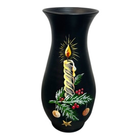 Vază ceramică Marginea 30 cm – pictură manuală Crăciun cu lumânare, cetină și globuri