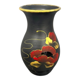 Vază ceramică Marginea pictată manual cu maci roșii, 25 cm