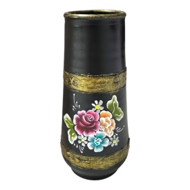 Vaza ceramica neagra, clasica, pictata manual, buchet