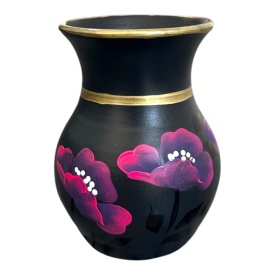 Vaza ceramica neagra pictata manual 25 cm - piesa artistica Marginea