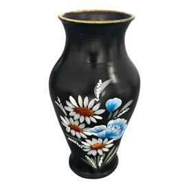 Vază de flori din ceramică Marginea pictată manual cu buchet de maci și margarete – 30 cm