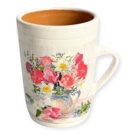 Vaza decorativa alba tip carafa cu maner 20 cm pentru flori, lucrata manual, Marginea, Ceramica Martinescu, decor buchet de lalele