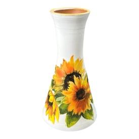 Vaza din ceramica alba de marginea, 25 cm, decorata cu floarea soarelui – model evazat, autentica
