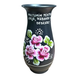 Vaza din ceramica neagra, pictata manual, cadou sfarsit de an scolar pentru invatatoare, diriginta, 25 cm