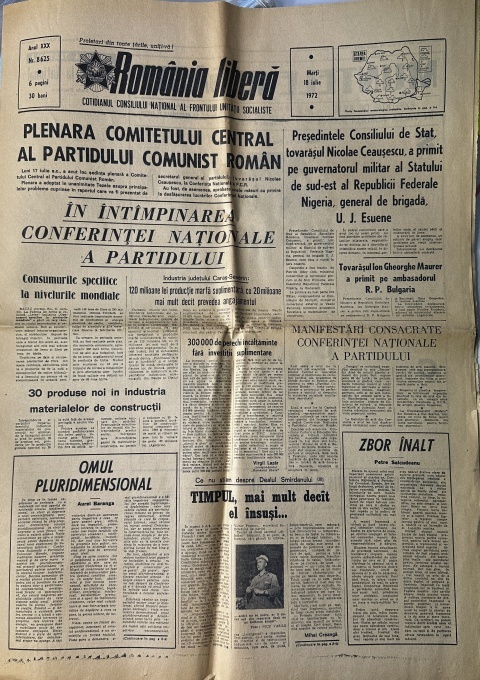 „România liberă”, ediția de marți, 18 iulie 1972 (Anul XXX, Nr. 8.625, 6 pagini