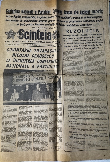 „Scînteia”, ediția de sâmbătă, 22 iulie 1972 (Anul XLI, Nr. 9216, 10 pagini