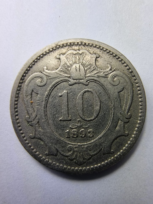 🔹 Monedă Austro-Ungară de 10 Heller – anul 1893, emisă sub Împăratul Franz Joseph I