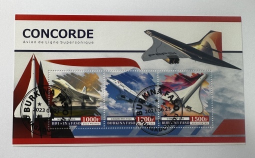 Bloc filatelic (colită) Burkina Faso 2023 – Concorde – Avion de linie supersonic