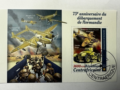 Bloc filatelic comemorativ Republica Centrafricană – D-Day 75 ani (2019)