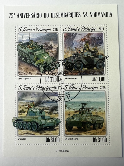 Bloc filatelic – 75 de ani de la Debarcarea din Normandia, São Tomé și Príncipe, 2019, 4 timbre