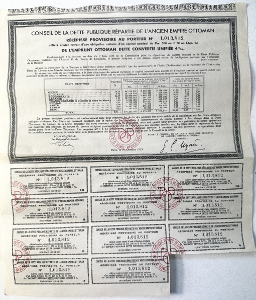 Obligațiune „Datoria Publică Otomană” (1933)