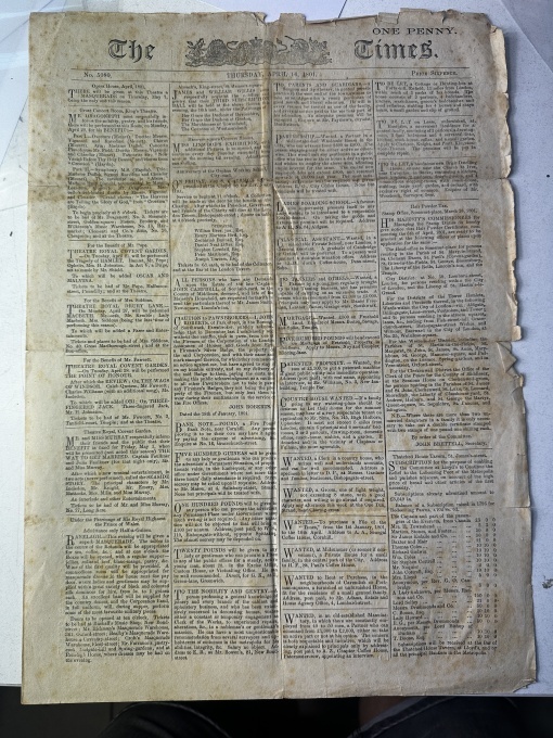 The Times – 16 aprilie 1801, din perioada domniei regelui George III.