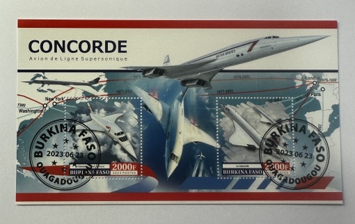 Bloc filatelic (colită) Burkina Faso 2023 – Concorde – Avion supersonic – 4000F