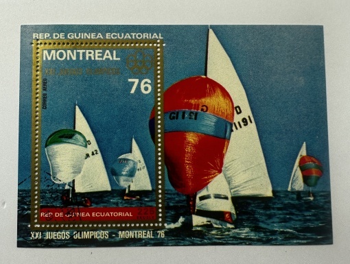 Bloc Filatelic (colita) Republica de Guinea Ecuatorial – Montreal ’76, Jocurile Olimpice, Yachting