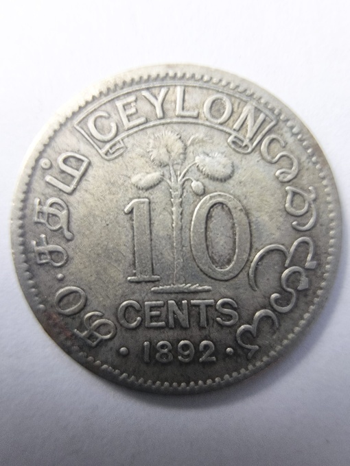 Ceylon - Victoria - 10 Cents 1892 - Argint 0.800
