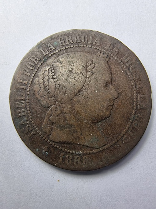Spania - 1868 – Regina Isabella II – 5 Céntimos de Escudo