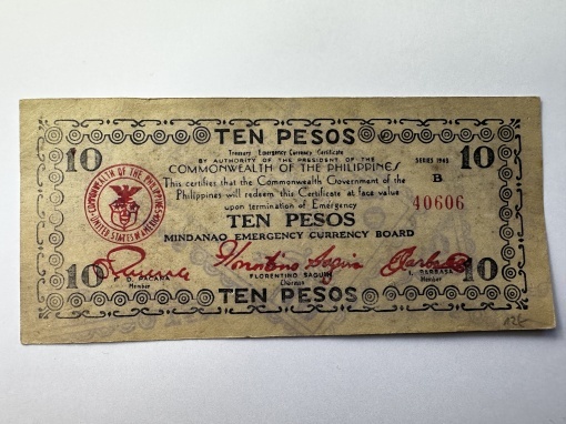 Bancnota Rara Filipine - 10 Pesos – Mindanao Emergency Currency Board, 1943
