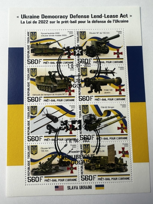 Bloc filatelic – Ukraine Democracy Defense Lend-Lease Act (II), Republica Togoleză, 2022, 560 F × 8