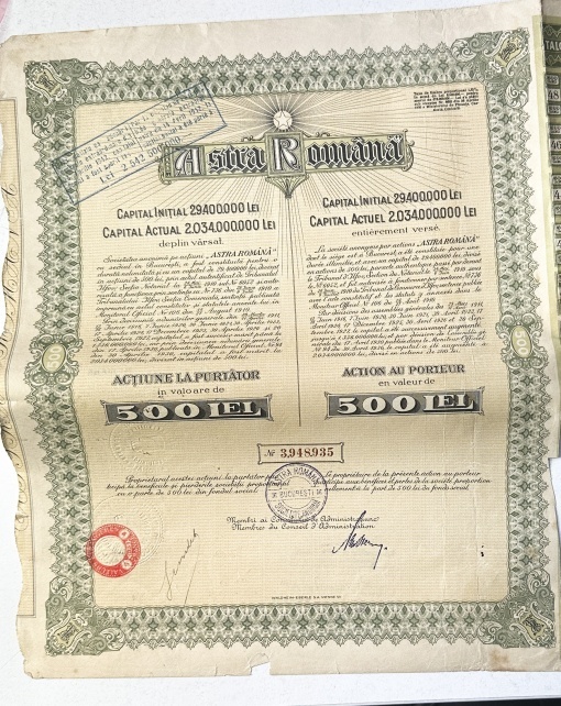 Actiuni la purtator - Astra Romana - 1930