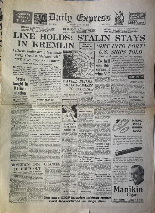 Anglia - Daily Express, ediția de duminică, 12 octombrie 1941 (Nr. 12.917, Londra).