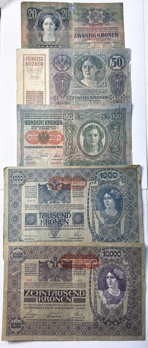 Austro-Ungaria - Set - 20/50/100/1000/10.000 Korona ( 1902-1918 )