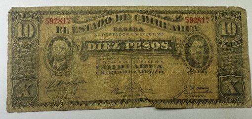 Mexic – El Estado de Chihuahua, 10 Pesos, 1914
