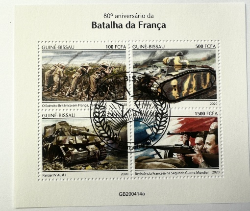 Bloc filatelic – 80 de ani de la Bătălia Franței, Guineea-Bissau, 2020, 4 timbre