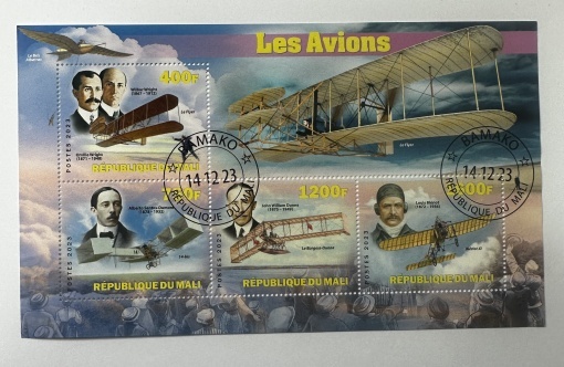 Bloc filatelic (colită) Mali 2023 – Pionierii aviației – 400F–1200F