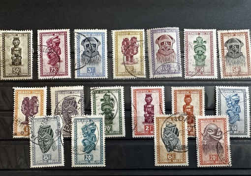 Lot Timbre Congo Belgian – Artă Tradițională Africană (1942–1953)