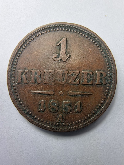 🪙 Monedă 1 Kreuzer 1851 – Imperiul Austriac – Franz Joseph I