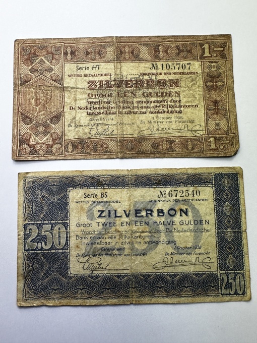1 & 2.5 Gulden Zilverbon 1938 - Olanda