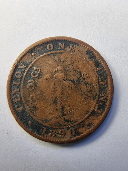 1 Cent Ceylon 1890, emisă sub domnus reginei Victoria.