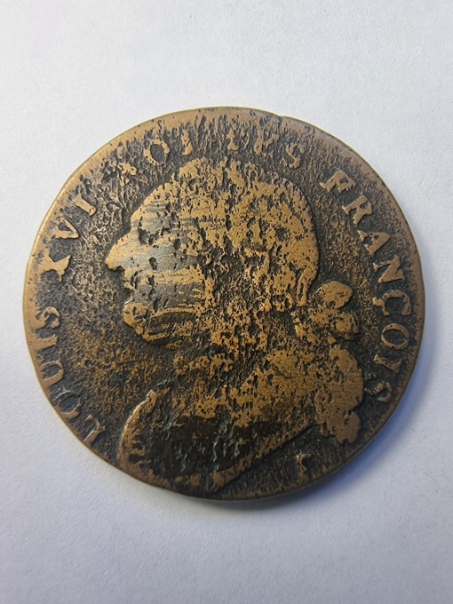 Monedă Franța – 12 Deniers (1 Sol) 1792 – Louis XVI