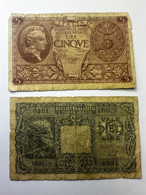 Regatul Italiei – Regele Vittorio Emanuele III (WWII) – 5 & 10 Lire ( 1943-1944 )