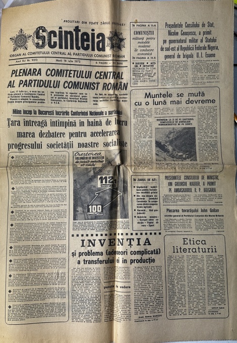 „Scînteia”, ediția de marți, 18 iulie 1972 (Anul XLI, Nr. 9212, 6 pagini