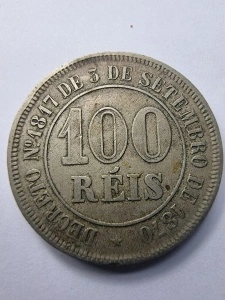 🪙 Brazilia Imperială – 100 Réis 1881 - Pedro II - Img 2