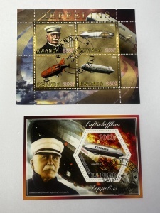 2 x Blocuri filatelice – Dirijabile Zeppelin – Rwanda 2009 & Ciad 2015