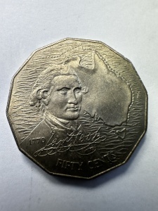 Moneda Comemorativa Australia - 50 Cents, 1970 – Captain James Cook Bicentenary (bicentenarul descoperirii Australiei de către James Cook în 1770).