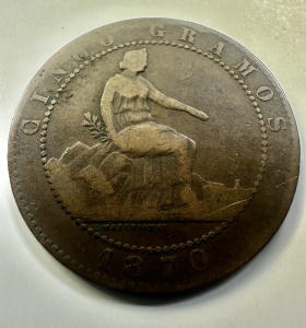 Moneda Spania - 5 Centimos 1870 - Guvern Provizoriu . - Img 2